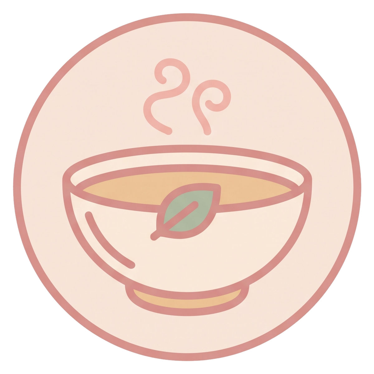 Ícono: bol de caldo con hoja y vapor — salud articular y digestiva